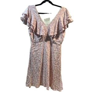 Altar'd State Women's Pink Floral Knee Length Dress Size L V-Neck